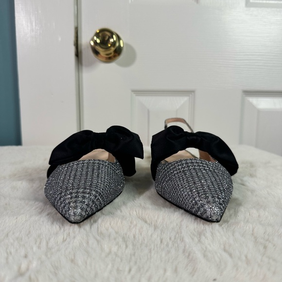J.Crew Gray Gwen Sparkle Slingback Flats with Black Satin Bow – Size 9 - Picture 4 of 7